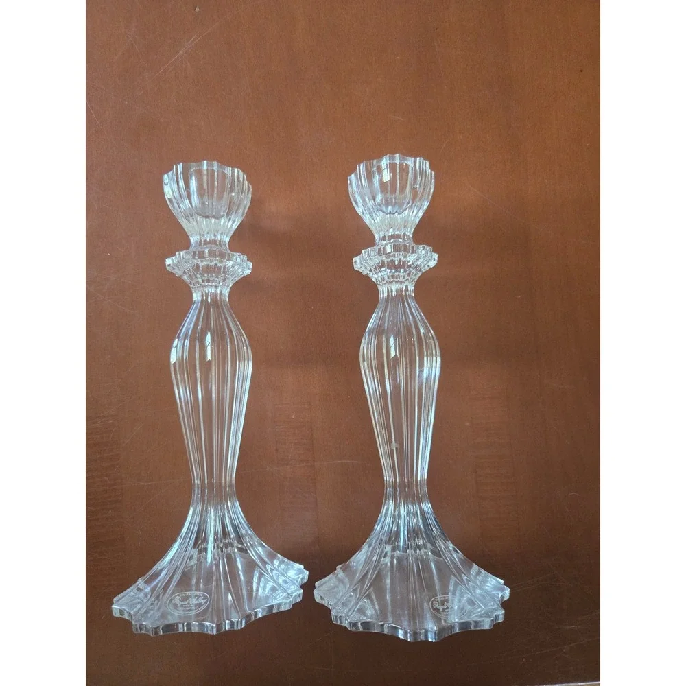 Royal Gallery 24% Lead Crystal Candlestick Holders Pair Czech Republic 11.5 Inch